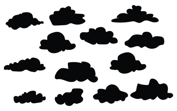 Black Silhouetted Cloudscape Vector Set &ndash; Sky Clouds Collection, Minimal Nature Illustration