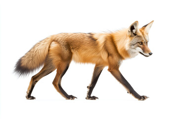 Fototapeta premium Red fox walking in profile isolated on a white background