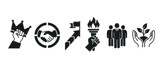 Obraz premium Business Success Icons Set Hand Drawn Flat Design Symbols for Leadership Growth and Partnership Achievement Concepts isolated on white background for Corporate Strategy and Professional Development Gr