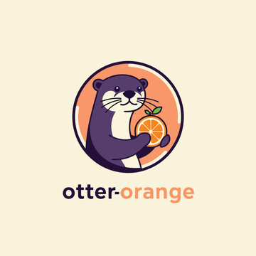 Cute Otter Holding A Fresh Orange Slice Logo Design.