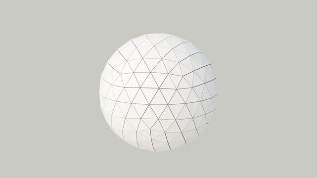 White Abstract Geometric Sphere with Triangle Line Pattern on Light Background and Pale Background Minimal Soft Shadow, looping animation