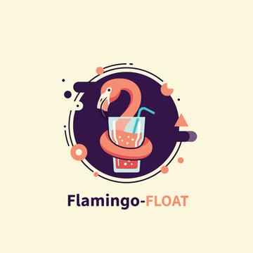 Fun flamingo pool float with refreshing summer drink illustration.