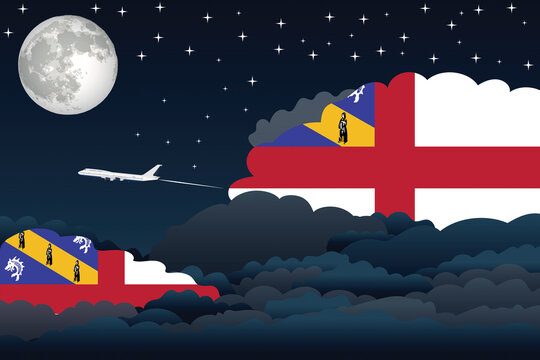 Herm Night Clouds Airplane Airport Flight Vector Illustration