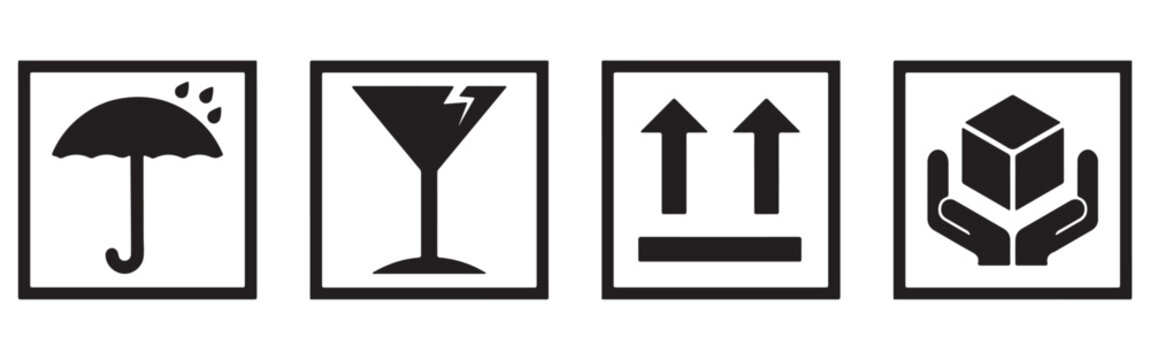 &ldquo;Fragile Package Shipping Icons Set &ndash; Handle with Care, Recycle, Delivery, Caution Box Symbols Collection Vector&rdquo;