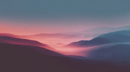 Fototapeta premium Serene Gradient Landscape with Fog Blending Warm and Cool Tones in Minimalistic Style
