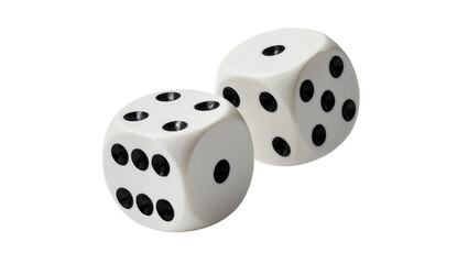 Two white dice with black dots showing numbers, isolated on transparent background © Carlos