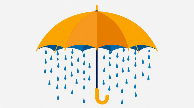 Orange umbrella shielding blue raindrops - Generative AI