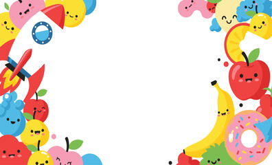 Fototapeta premium Cute cartoon fruits border a whimsical and colorful illustration