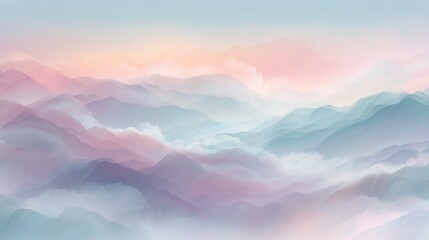 Obraz premium Serene Pastel Landscape with Soft Fog and Layered Depth in a Clean Corporate Style