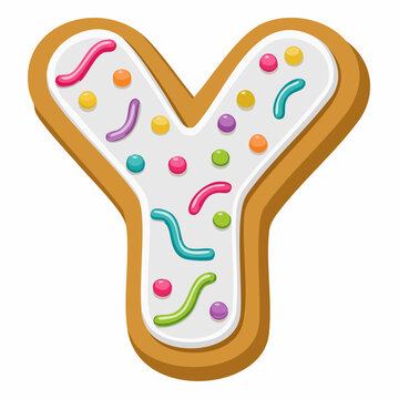 Gingerbread Letter Y Cookie with White Icing and Sprinkles