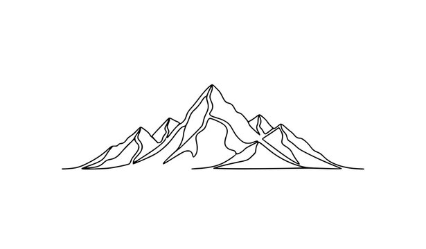 Minimal continuous line mountain icon vector single line illustration