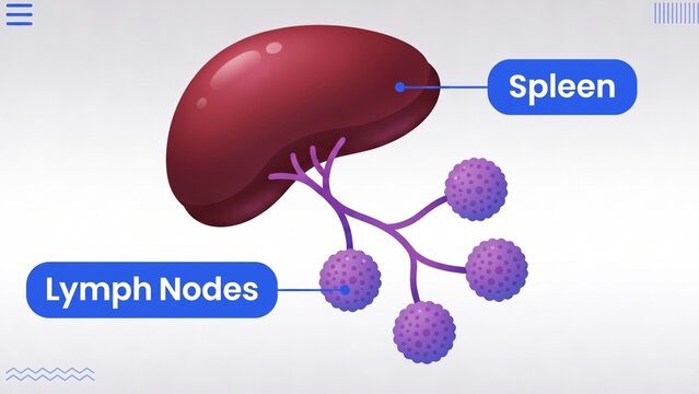 Illustration of immune system organs including spleen and lymph nodes in modern infographic style