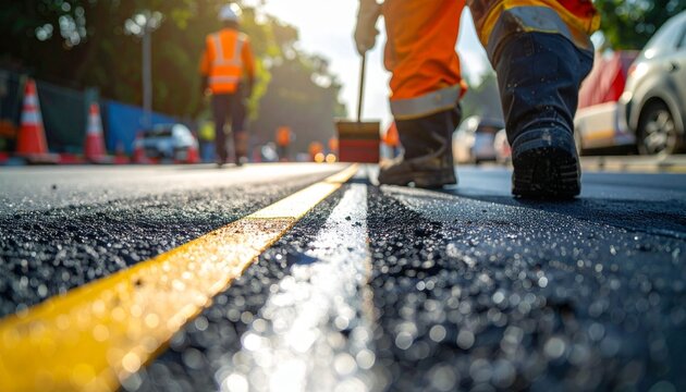 Road workers with safety equipment