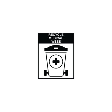 Medical waste recycling bin icon for WEEE electronic equipment disposal