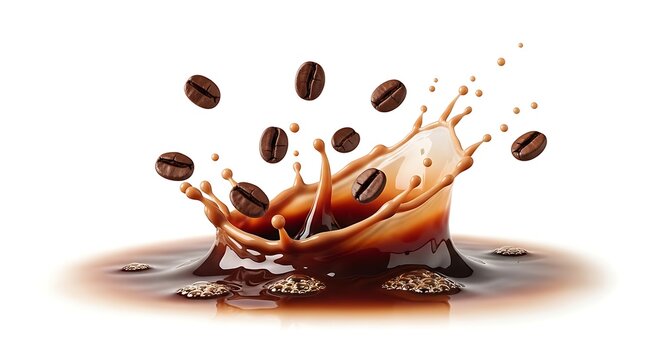 Hentakan biji kopi ke dalam genangan kopi susu yang menghasilkan cipratan tinggi yang melambangkan kekuatan rasa dan semangat beraktivitas
