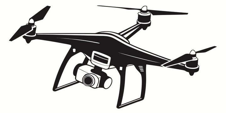 Quadrocopter drone with camera for aerial photography black and white illustration rc drone air camera aerial photo high tech remote controlled air vehicle flying device remote control
