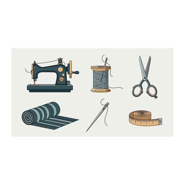 Sewing kit: sewing machine thread scissors fabric needle tape measure