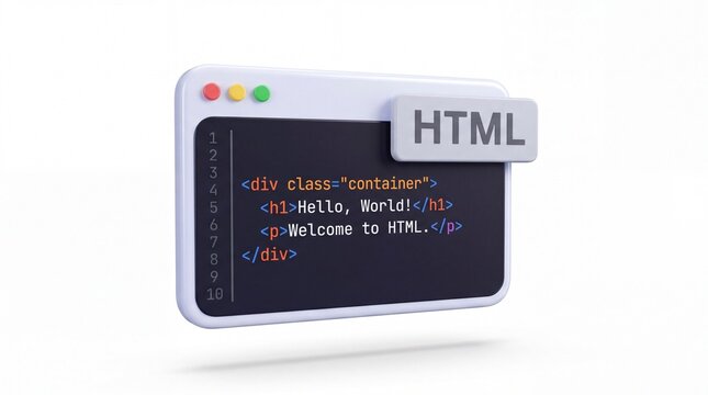 3d html file icon with computer code window