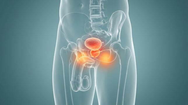 Male pelvic pain prostate inflammation urology men health anatomy male pelvic pain near prostate with inflammation urology concept men health anatomy view with transparent body medical
