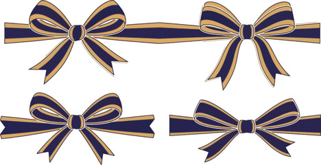 Set of elegant blue and gold striped ribbon bows and gift knots for luxury packaging, celebration decor, and greeting cards. © MAHDIHASAN