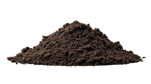 Heap of dark soil with moist texture background isolated on a Transparent background, PNG file.