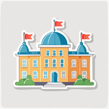 Cartoon Government Building with Flags and Dome