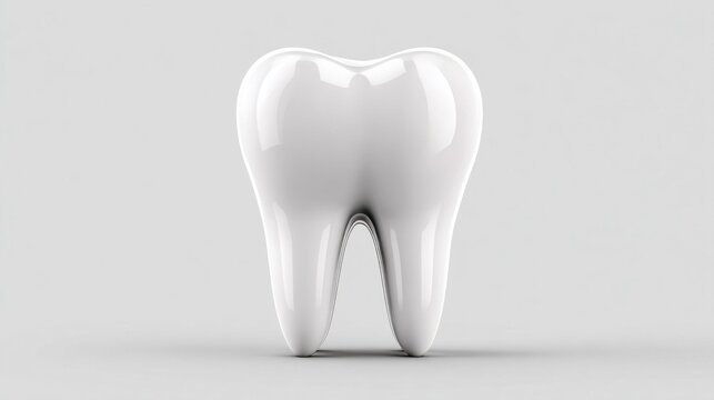 A single, perfect, white molar tooth stands isolated on a clean, neutral background.