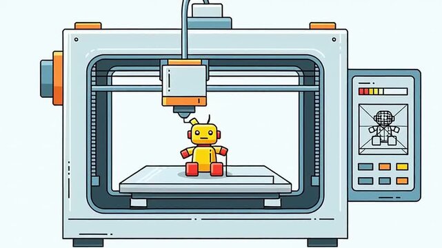 3D printer creating yellow teddy bear.