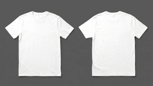 High quality blank white t shirt mockups, front and reverse, isolated on clean grey background