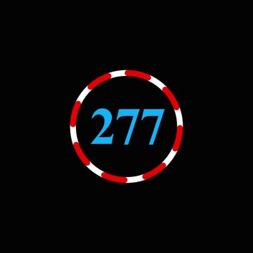 Abstract circular countdown timer with digital number 277 spinning on black background