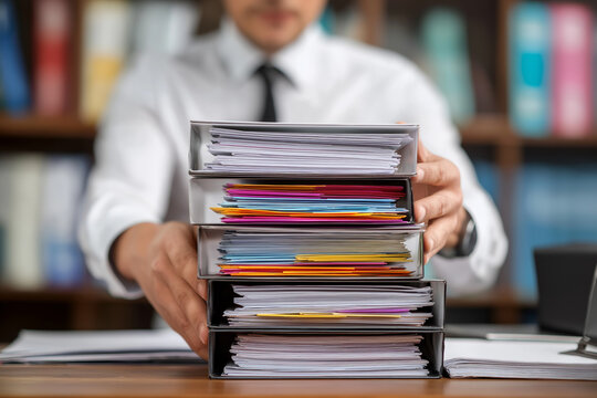 Accountant showing office document auditing concept ,plan review process and assess correctness ,Management of important document storage of organization ,document system ,accountant Audit documents