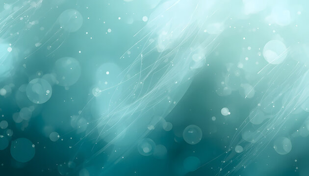 Teal blue background with white bokeh light effects