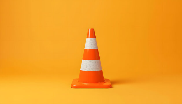Orange traffic cone on orange background