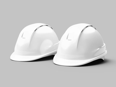White Blank Two Hard Hat Mockuo 3D Rendering Construction Helmet