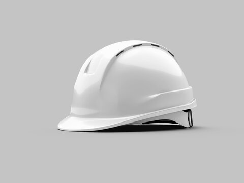 White Blank Construction Helmet Mockup 3D Render Safety Hard Hat on a Grey Background