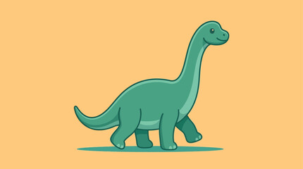 Cute Cartoon Brontosaurus Walking - Simple Vector Illustration of a Gr © Alifia