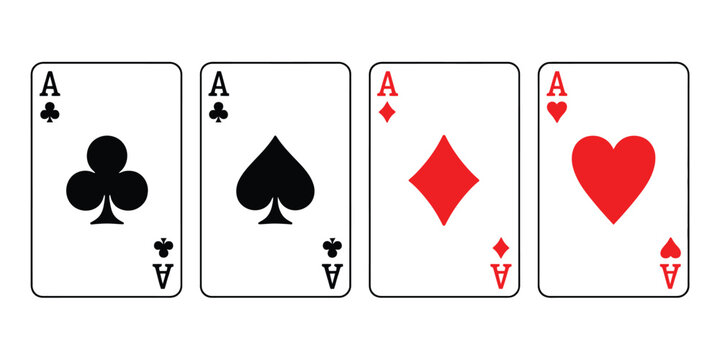 Playing card symbols vector icons set with ace of spades hearts clubs diamonds for gambling game interface design illustration