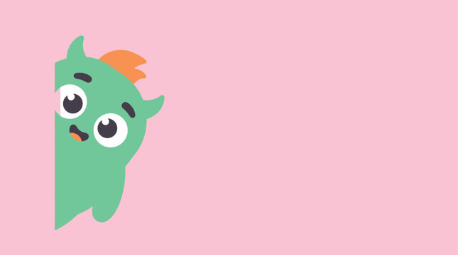 Cute cartoon monster peeking from the side with big eyes and a happy s