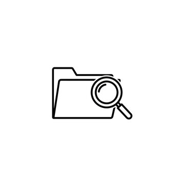 Search icon over file folder symbol for data discovery with magnifying, analysis