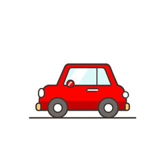 Fototapeta premium Cute Red Car Side View Simple Flat Line Cartoon Icon Kawaii Vehicle Illustration on White Background Vector Design