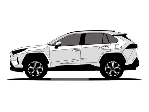 White Toyota RAV4 Style SUV Side View Modern Crossover Vehicle Clean Vector Illustration Isolated on White Background Flat Design