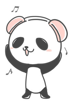 ヘッドフォンをつけて楽しむパンダ