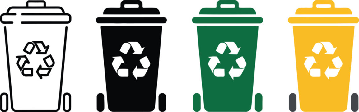 Recycle bin with wheel icon set representing waste management garbage sorting and environmental sustainability clean design vector illustration