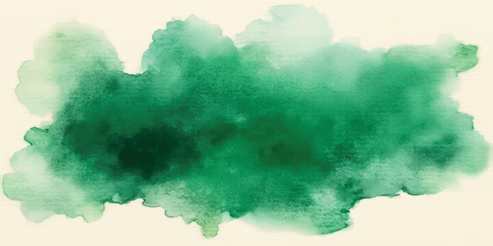 Horizontal emerald green watercolor wash and blotch on cream paper texture with watercolor background abstract horizontal artistic creative illustration decorative handcrafted gradient