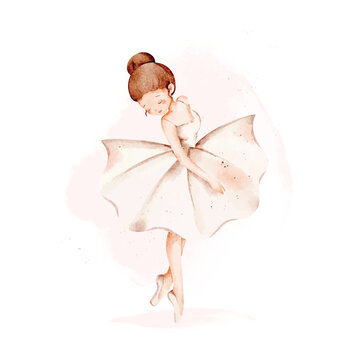 Watercolor Illustration of Beautiful Ballerina