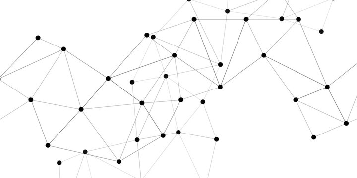 Vector Abstract Interconnected nodes forming intricate network, symbolizing connectivity, data flow, digital revolution. Depicting technological synergy.