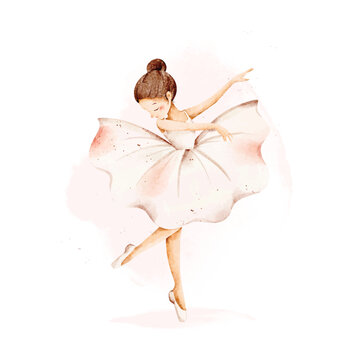 Watercolor Illustration of Beautiful Ballerina