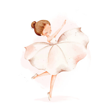 Watercolor Illustration of Beautiful Ballerina
