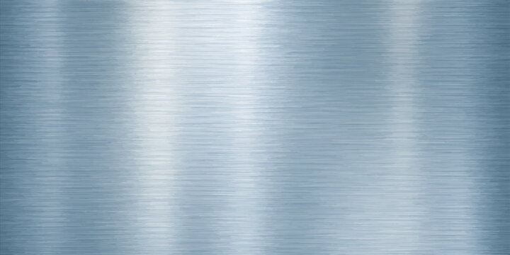 A polished stainless steel plate with a brushed metallic texture creates a smooth grey aluminum surface featuring an industrial silver pattern and shiny reflections on the material sheet