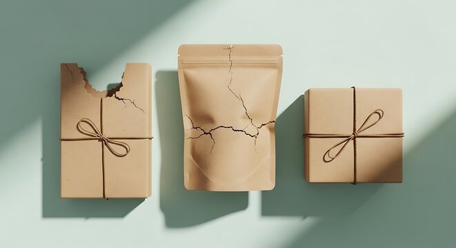 Brown paper wrapped gifts with twine.